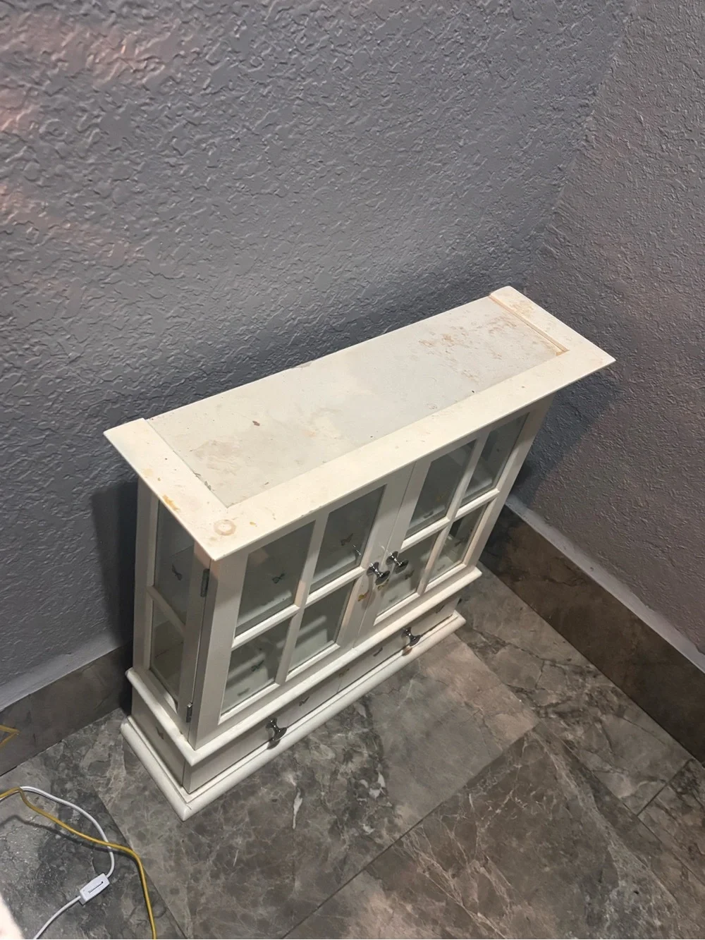 White Glass-Front Jewelry Cabinet with Drawers